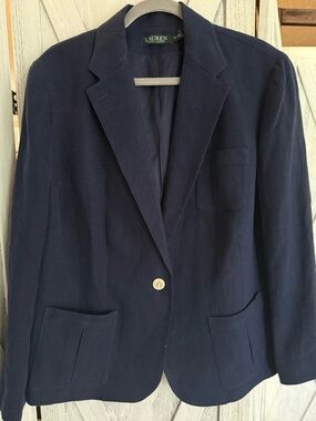 Lauren Ralph Lauren Navy Single-Button Women's Blazer in 100% Linen Like new 16